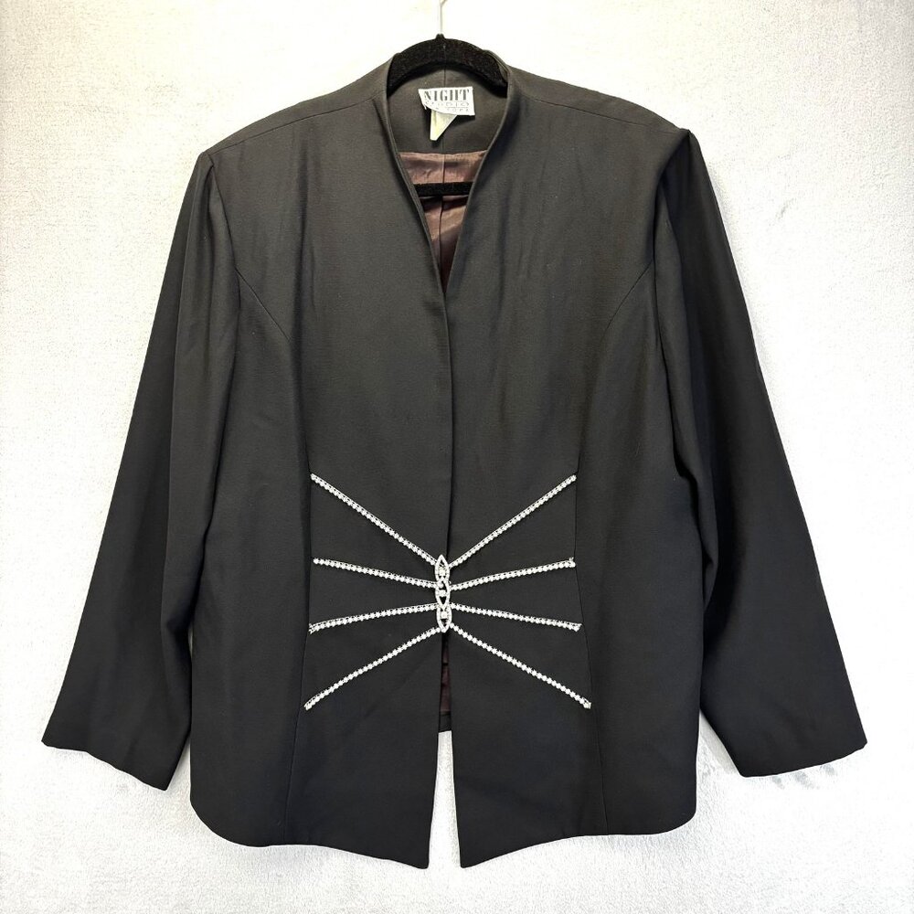 Womens Black Rhinestone Blazer Jacket Womens Size 20 Holiday Embellished Evening